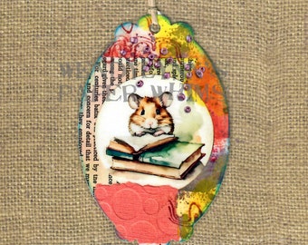 Cute Hamster Reading A Book Bookmark, Brown and White Hamster, Gift for Reader, Hamster Pet Lover, Gift for Child, Small Gift, Tag