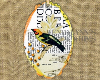 Marque-page, marqueur de livre, oiseau sur une branche, marque-page, impression d'art numérique, style de médias mixtes, collage, cadeau d'amant de nature, cadeau d'amant d'oiseau, étiquette