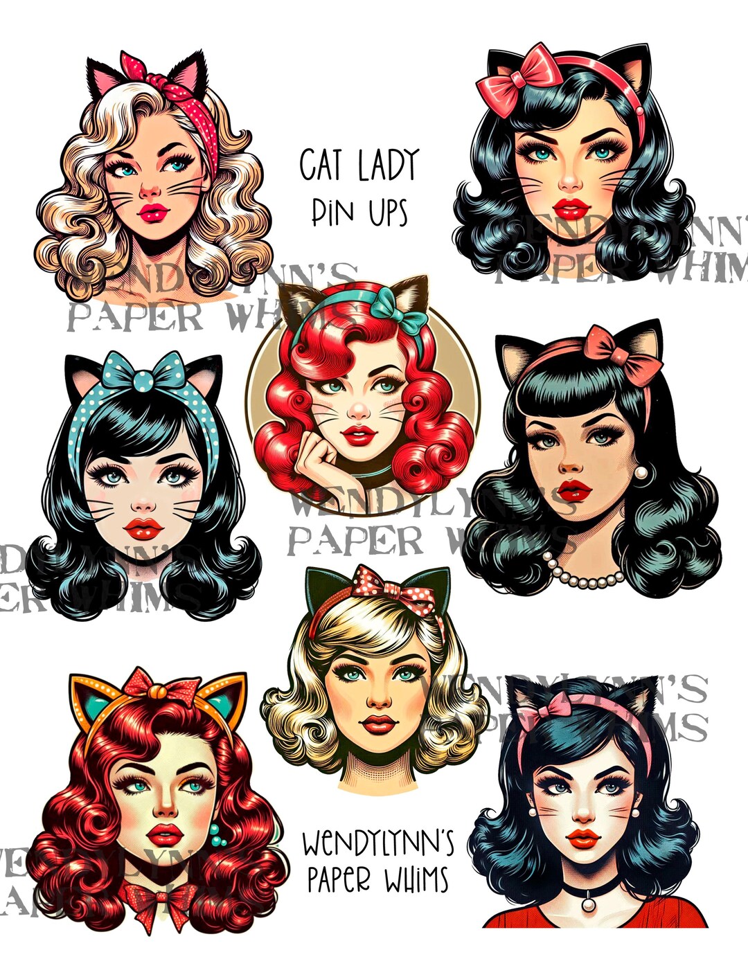 Cat Ladies Pin up Art: Printable Collage Sheet (digital Download) - Etsy