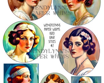 PRINTABLE, Instant Download, Digital Collage Sheet, Clipart, Seven (7) Beautiful Woman, 1920 Hairstyles, Paper Crafts, Junk Journaling