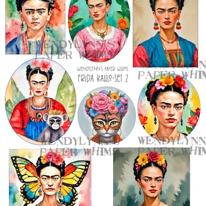 IMPRIMIBLE, Frida Kahlo de niña, adolescente y adulta), Descarga digital instantánea, Hoja de collage, Imágenes prediseñadas, Manualidades en papel, Técnica mixta, Diario