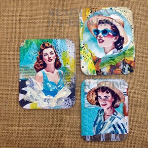 Retro Sunbathers, Junk Journal Embellishments, Art Journaling, Scrapbooking, Mixed Media Collage,  Original pieces, Handcrafted Clusters