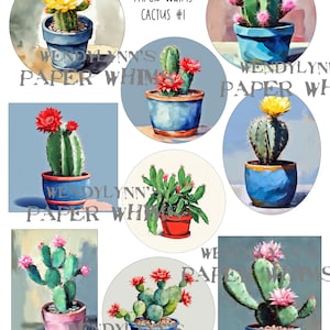 PRINTABLE, Cactus Plants in Pots, Instant Download, Digital Collage Sheet, Clipart,  Paper Crafts, Junk Journaling, Mixed Media, Card Making