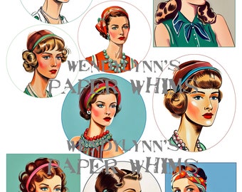 PRINTABLE, Instant Download, Digital Collage Sheet, Clipart, Nine (9) Beautiful Woman, 1950 Chic, Paper Crafts, Junk Journaling, Mixed Media
