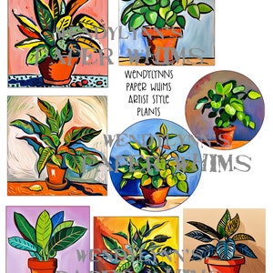 PRINTABLE, Colorful Houseplants in Artist Styles, Instant Download, Digital Collage Sheet, Clipart, Papercraft, Junk Journaling, Mixed Media