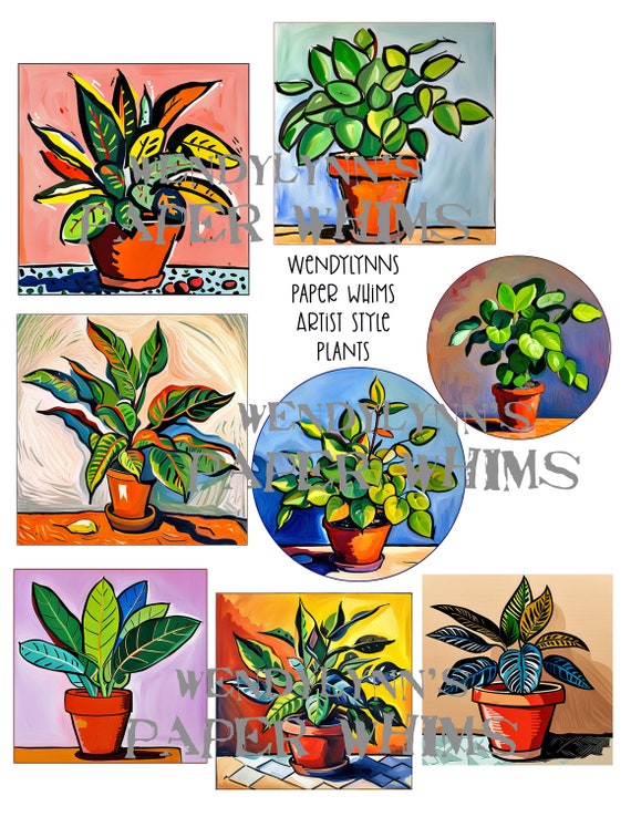 Bunte Zimmerpflanze Art Prints: Berhmte Knstler-Collage im Stil  (Digitaler Download) - Etsy.de