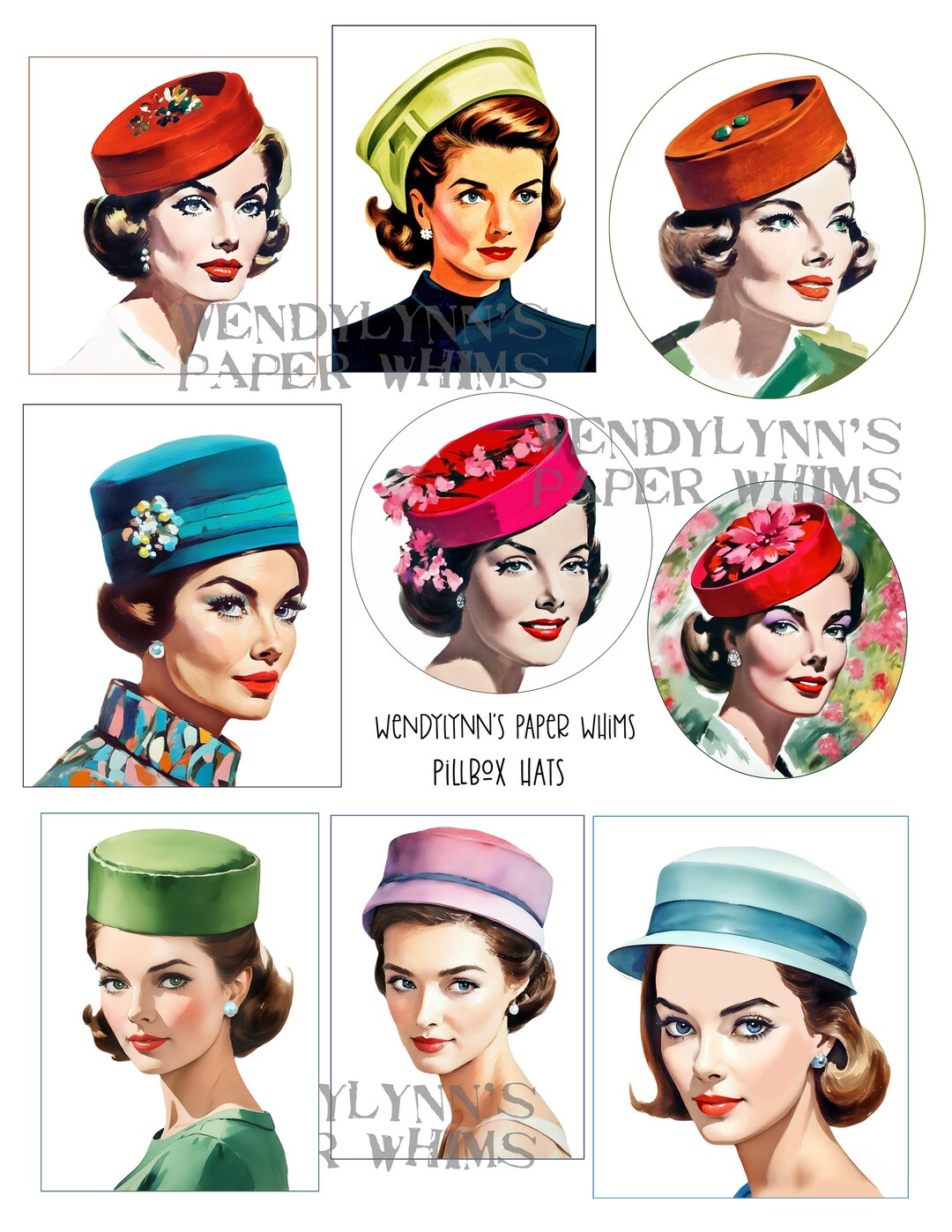 Retro Women in Pillbox Hats Clipart: 1950s-60s Fashion  display picture 1