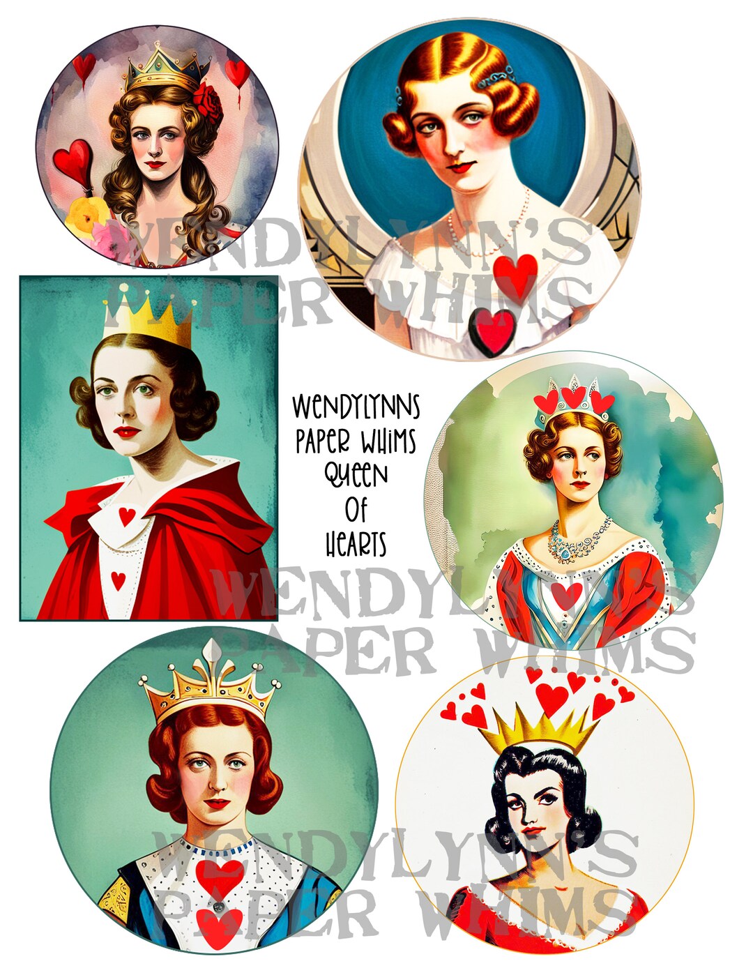 PRINTABLE, Queen of Hearts Designs, Instant Download, Digital Collage Sheet, Clipart, Paper ...