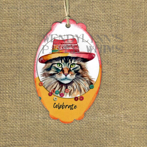 Bookmark, Cat Bookmark, Maine Coon Cat with Sombrero, Cinco de Mayo, Feline Lover Gift, Gift for Reader, Journaling, Co-worker Gift, Tag
