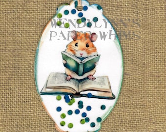 Cute Hamster Reading A Book Bookmark, Brown and White Hamster, Gift for Reader, Hamster Pet Lover, Gift for Child, Small Gift, Tag