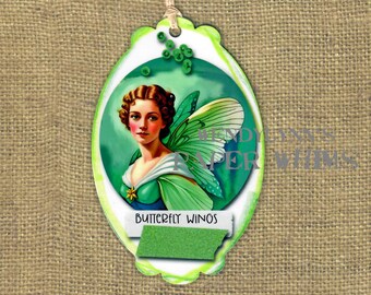 Bookmark, Beautiful Woman with Green Butterfly Wings, Mid-Century, Card Enclosure, Reader Gift, Nature Lover Gift, Woodland, Small Gift