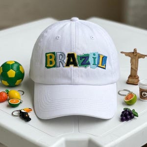 White Brazil Crest Baseball Cap with Blue and Yellow Embroidery Brazil. Hats | eBay main image 3