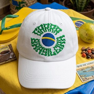 White Brazil Crest Baseball Cap with Blue and Yellow Embroidery Brasil Rings & Crwns Hat Country Pride Logo Fitted Brazil  main image 4