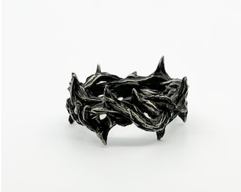 Black Crown of Thorns Gothic Sterling 925 Silver Jewelry Ring