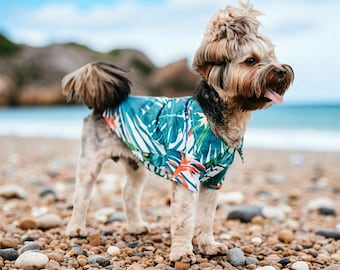 Tropical Print Hawaiian Shirt for Dogs, Beach Clothes for Dogs, Floral Print Pet Shirt, Small Dog Clothes, Puppy Shirt