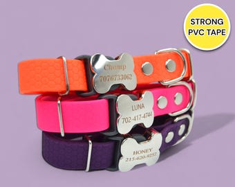 Waterproof personalized dog collar, durable and adjustable, custom-made for small, medium, and large dogs