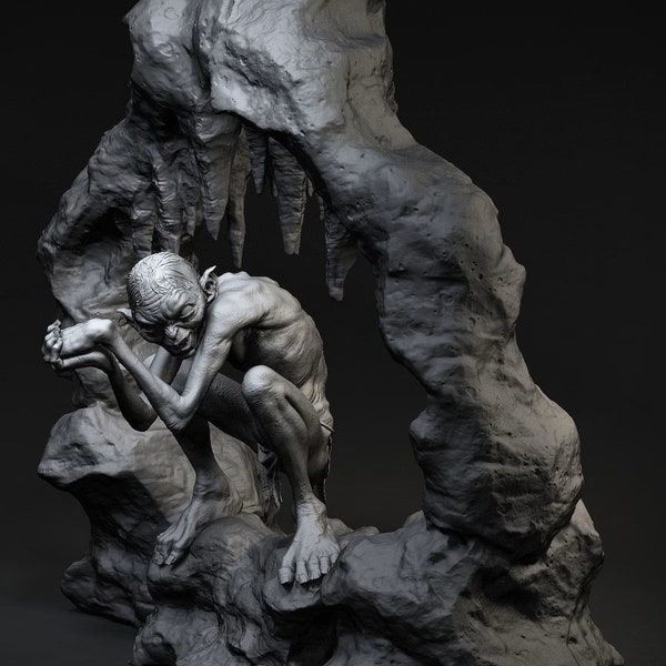 LOTR GOLLUM 3D printed statue STL File model, Diorama.