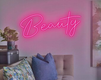 Beauty Neon Sign - LED Neon Light for Wall Decor, Pink Mother's Day Gift for Mom, Custom Beauty Room Sign, Salon Decor, Glam Room Light