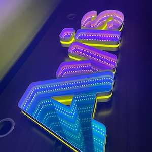 Espejos infinitos, Espejos infinitos personalizados, Letrero de neón Espejo infinito, Letrero de espejo LED, Letras 3D brillantes, Letrero con logotipo comercial en 3D, Letrero con nombre