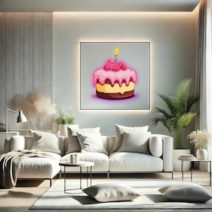Birthday Cake Neon Sign, Cartoon Dessert Wall Art Led Light, Cake Design Neon Light, Fun Party Decor, Unique Gift for Kids Celebrations