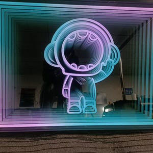 Infinity Mirror Neon Sign - 3D Astronaut Design, Color-Changing LED Wall Art, Unique Space-Themed Decor, Perfect for Bedroom or Game Room
