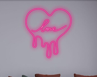 Rosa fließendes Herz Neon Schild - LED Liebeslicht, romantisches Schlafzimmer Dekor, perfekt für Valentinstag, Jahrestag oder Hochzeitsgeschenk, Wohnkultur