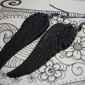 Raven crow wings earrings matte black gothic elven angel fallen jewelry