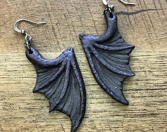 Dragon bat devil wings black earrings gothic style witchy witchaesthetic