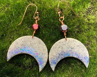 Moon phase waxing waning sparkly slab dangle earrings