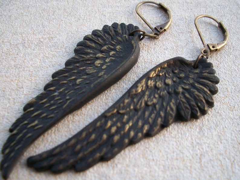 Golddust Raven Crow Black Wings Earrings Gothic Elven Angel - Etsy
