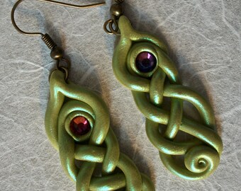 Ear Art for the Modern Celt- Celtic knot earrings in green