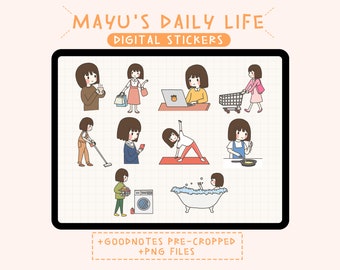 Mayu's Alltag Aufkleber | Niedliche Kawaii Goodnotes Aufkleber | Handgezeichnet | Digitale Planer Aufkleber | PNG