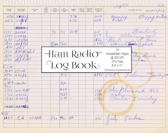 HAM RADIO  Log Book Digital Collage 10 sheets 8.5x11" handwritten Instant download vintage printable scrapbook paper collage ephemera