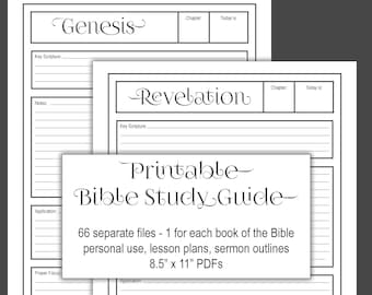 Printable BIBLE JOURNAL Study Sheets, Sunday School lesson plans, sermon notes, personal Bible studies, S.O.A.P. sheet, all 66 Bible books