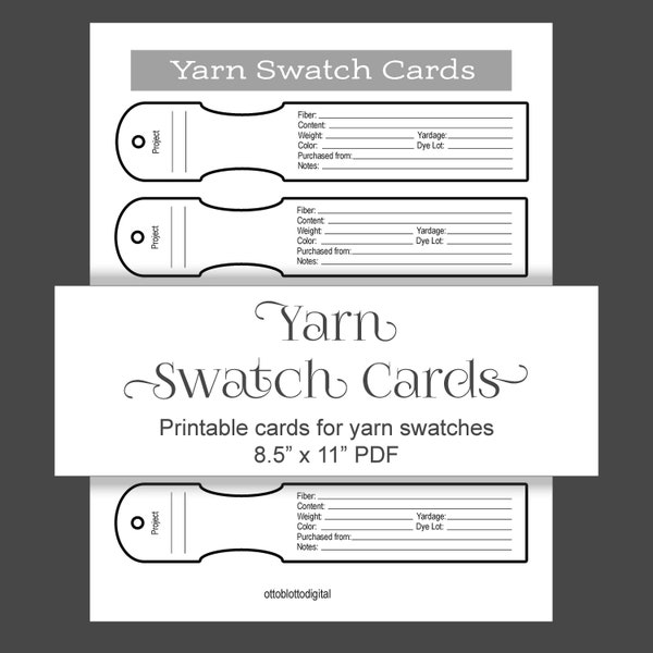 Yarn Swatch Cards Printable, wool swatch card, yarn sampler card instant download 8.5" x 11" PDF, digital download knitting crochet