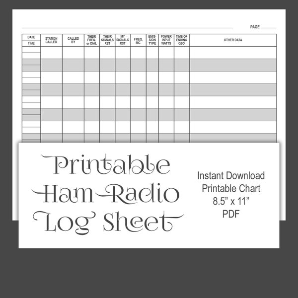 HAM RADIO Log Book, printable contact sheet, instant download, digital download, log page, contact record, amateur radio, activity log sheet
