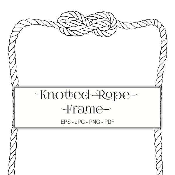 KNOTTED ROPE FRAME Drawing in eps, png, jpg, and pdf formats, rope frame, rope drawing, rope knot drawing for Western, nautical applications