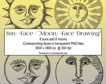 Sun Face Drawing Etsy