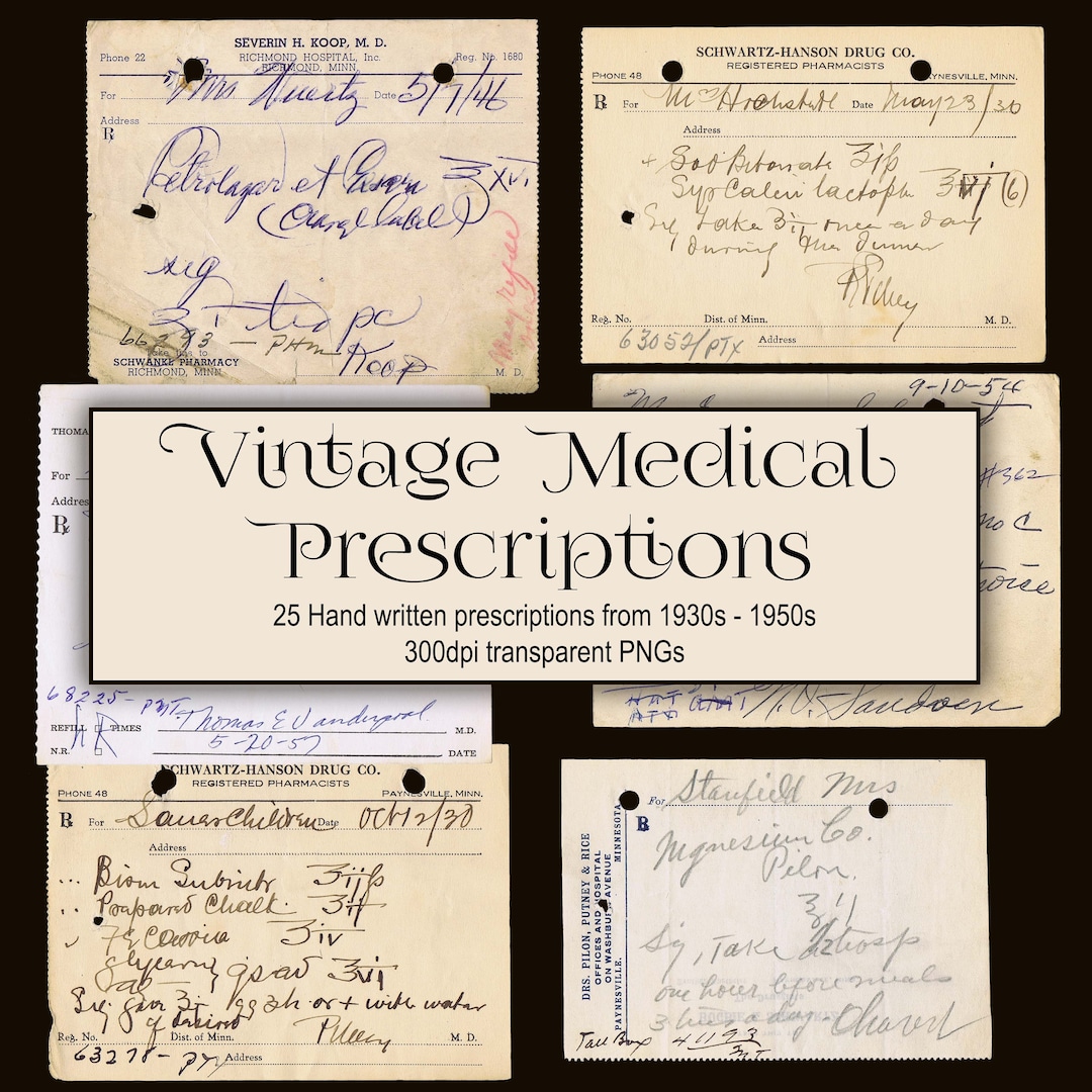 Vintage Handwritten Medical Prescriptions Are Unique Digital Resources Ready for Your Analog or