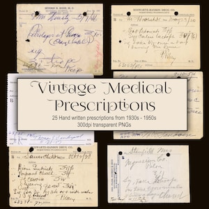 Le prescrizioni mediche vintage scritte a mano sono risorse digitali uniche pronte per il tuo progetto di collage analogico o digitale o di diario spazzatura