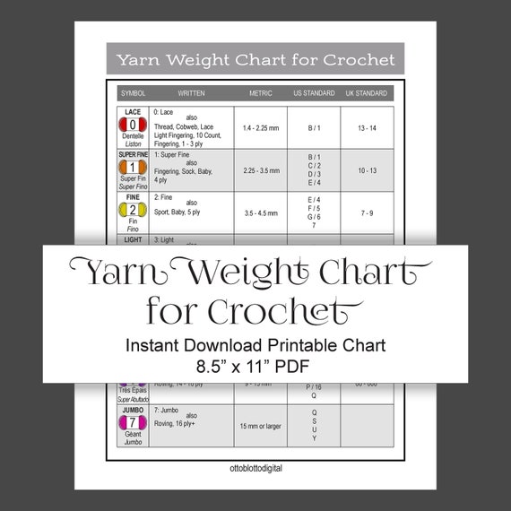 Yarn Weight Chart for Crochet Reference for hooks and yarn, instant  download 8.5 x 11 PDF, digital download, crochet project planner