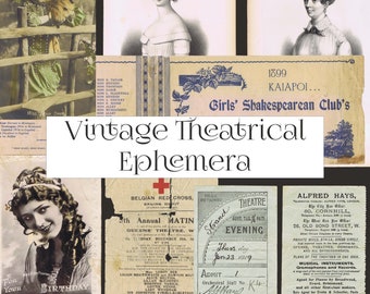 Vintage Theatrical Ephemera as a printable digital download, 21 PNG files of theatre related instant downloads, actresses programs & tickets
