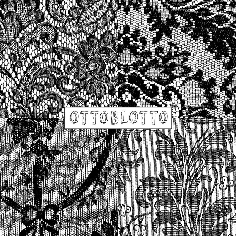 May include: Black and white image of three different lace patterns. The text "OTTOBLOTTO" is in the center of the image.
