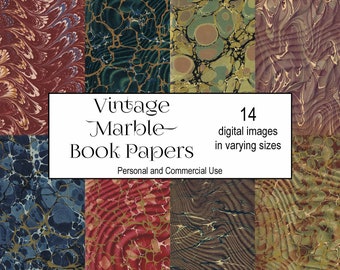 VINTAGE MARBLE BOOK End Papers - Instant download digital printable marbleized papers for crafts, junk journal, papers, collage art