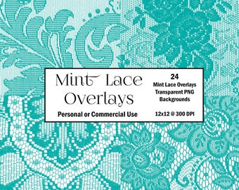 MINT LACE Overlay 24 @ 3600 x 3600 300 dpi transparent lace PNG, printable lace clipart, digital download printable scrapbook paper, floral