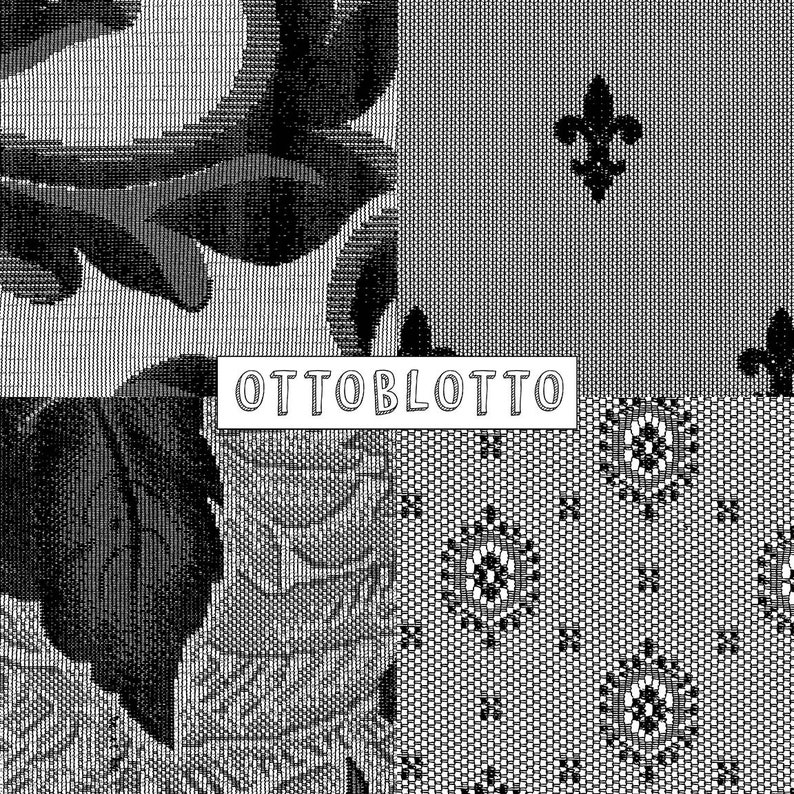 May include: Black and white image of a floral pattern with the text "OTTOBLOTTO" in a white box.