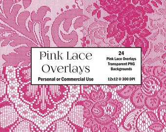 PINK LACE Overlay 24 @ 12x12 300 dpi transparent lace PNG, printable lace clipart, digital download printable scrapbook paper, floral lace