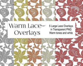 DIGITAL LACE Clipart instant download, LARGE transparent png files 8.5" x 14.5" @ 300 dpi, digital lace embellishments, lace overlay