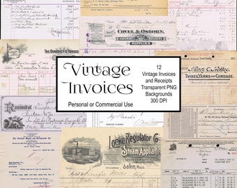 VINTAGE INVOICES and Receipts, 1800s - 1900s instant download old ephemera for altered art, junk journal, digital scrapbook, analog collage