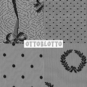May include: Black and white patterned fabric with a repeating design of dots and lines. The fabric has a textured look and feel. The text "OTTOBLOTTO" is printed in white on a black background.